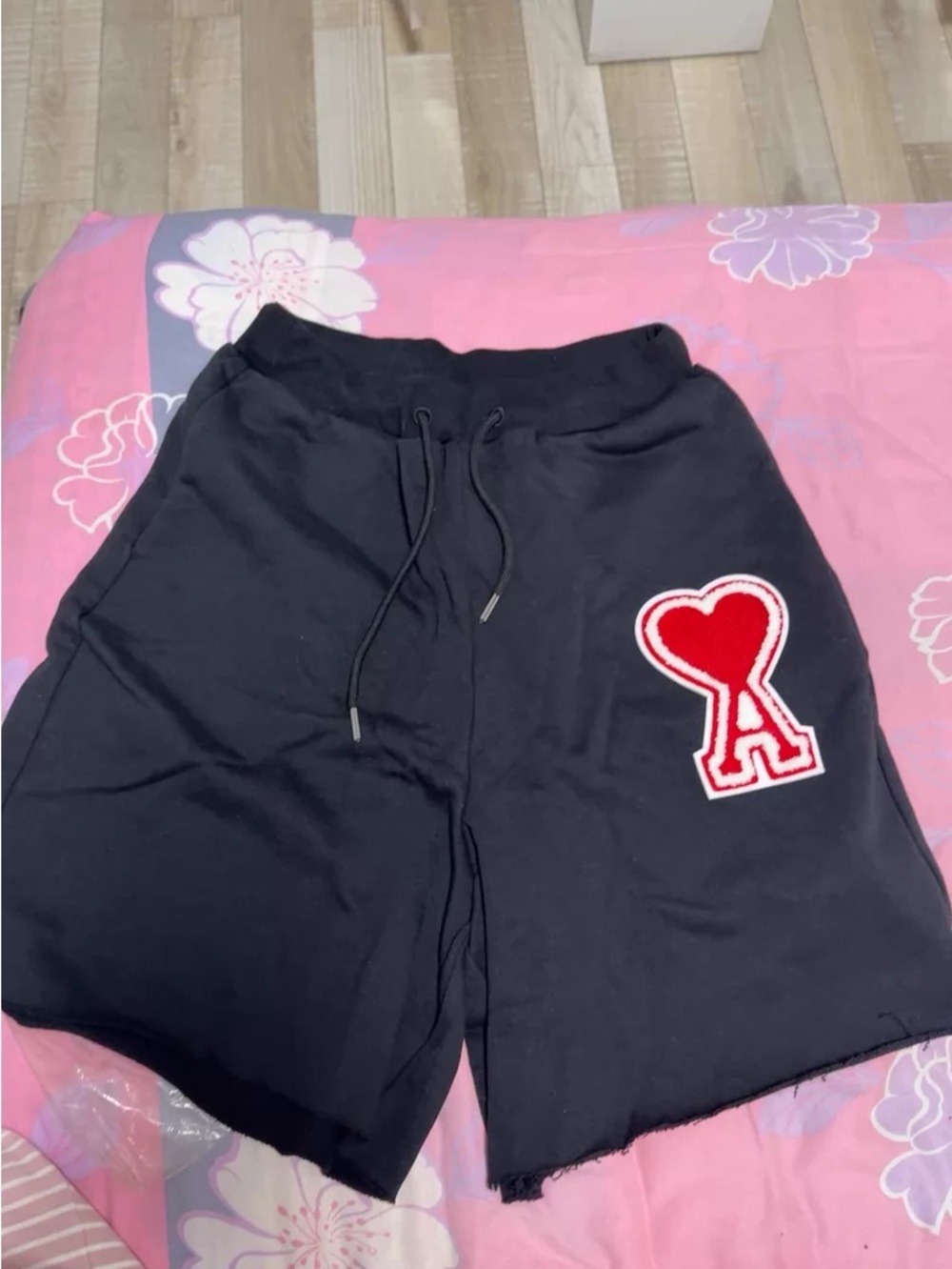 Ami Black Cotton Drawstring Shorts with Logo Tag
